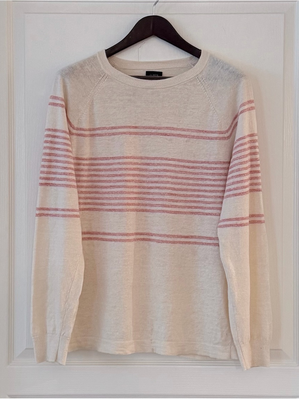 J. Crew Cream Oversized Cotton/Linen Sweater with Pink Stripes
